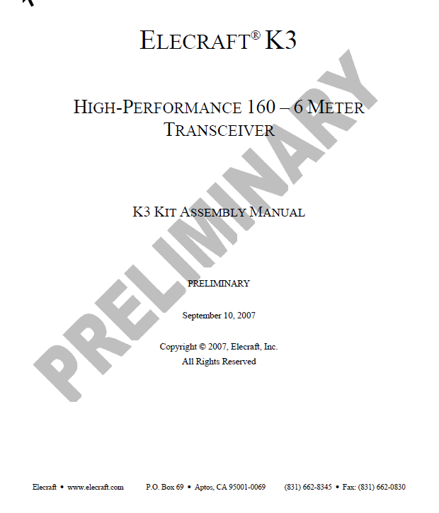 Elecraft K3 - Kit Assembly Manual - Rev. 0 (E740108)
