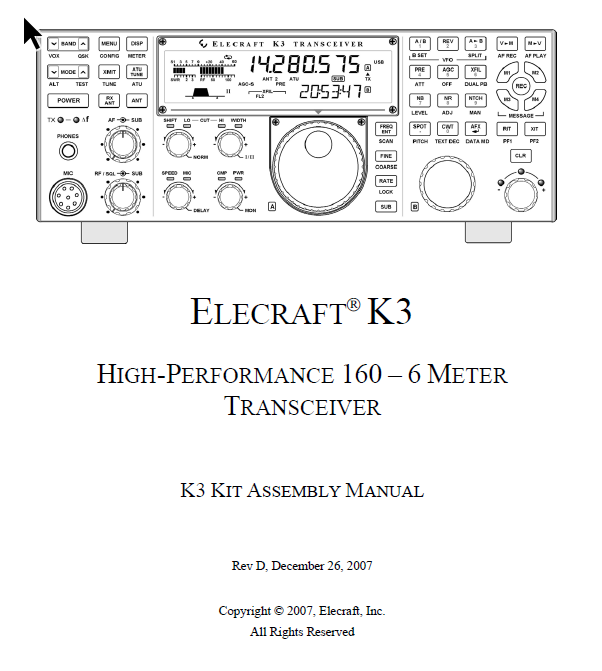 Elecraft K3 - Kit Assembly Manual - Rev. D (E740108)