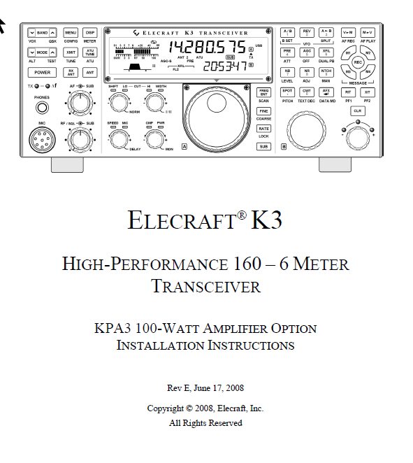 Elecraft K3 - KPA3 100 Watt Amplifier Option Installation Instructions - Rev. E