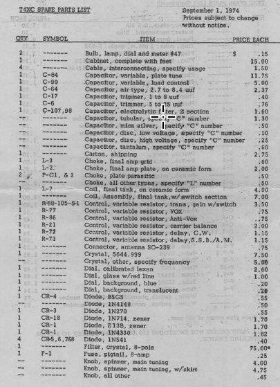 Drake Service Bulletin - Drake T-4XC Spare Parts List 1