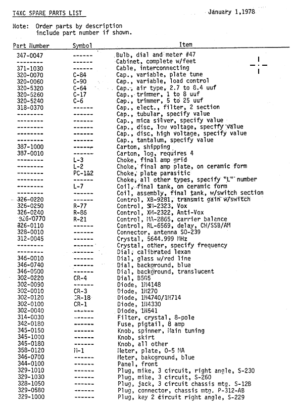 Drake Service Bulletin - Drake T-4XC Spare Parts List 2