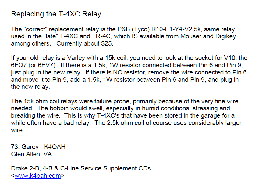 Drake T-4XC - Relay Replacement Guide