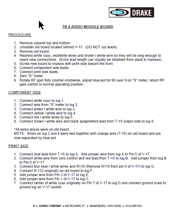 Drake TR-4 - Audio Module Board Installation