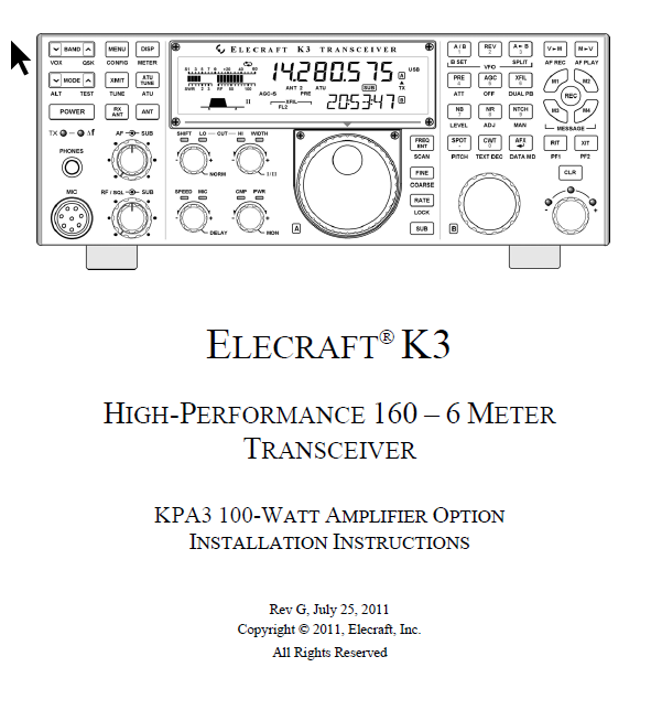 Elecraft K3 - KPA3 100 Watt Amplifier Option Installation Instructions - Rev. G