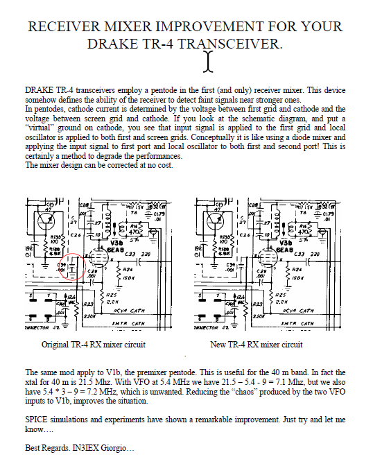 Drake TR-4 - Receiver Mixer Improvement for the Drake TR-4 by IN3IEX