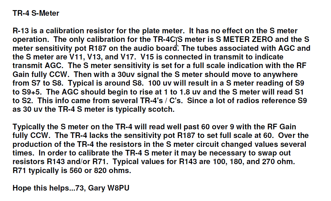 Drake TR-4 - S-Meter Calibration Notes