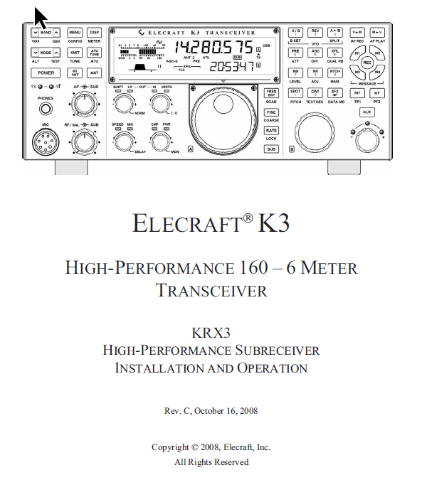 Elecraft K3 - KRX3 Subreceiver Installation and Operation Manual - Rev. C