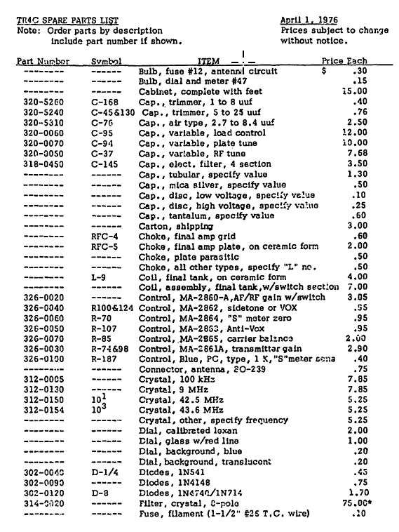 Drake TR-4C - Spare Parts List