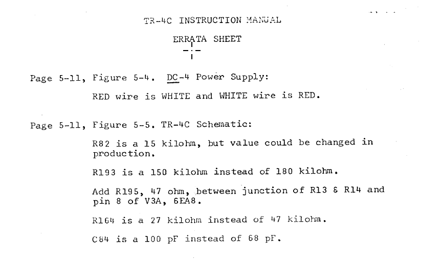 Drake TR-4C - Instruction Manual Errata Sheet 2