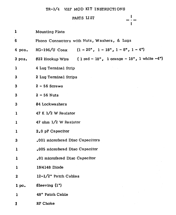 Drake TR-4C - VHF Modification Kit Instruction Manual