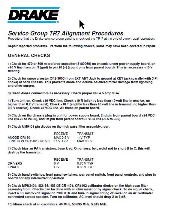 Drake TR-7 - Alignment Procedures