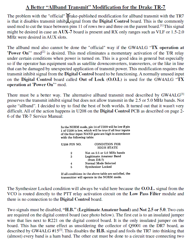 Drake TR-7 - A Better 'Allband Transmit' Modification for the Drake TR-7