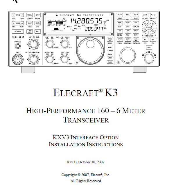 Elecraft K3 - KXV3 Interface Option Installation Instructions - Rev. B