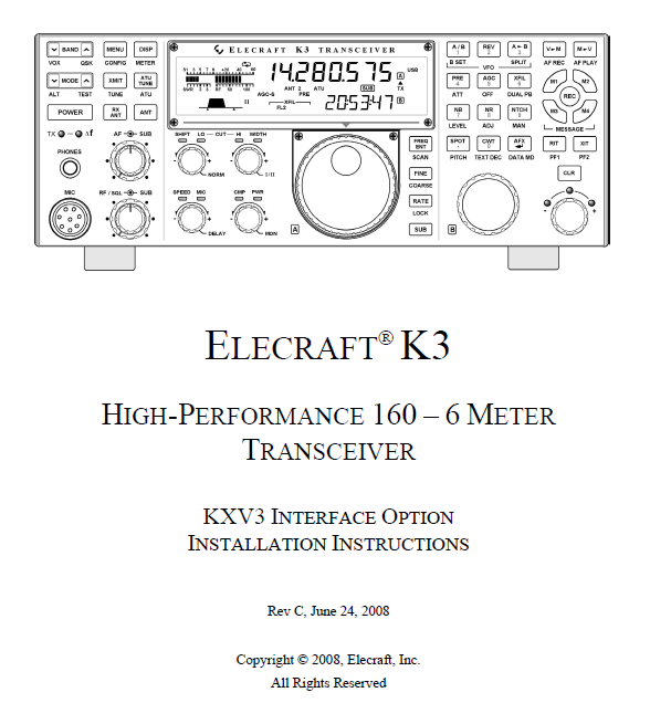 Elecraft K3 - KXV3 Interface Option Installation Instructions - Rev. C