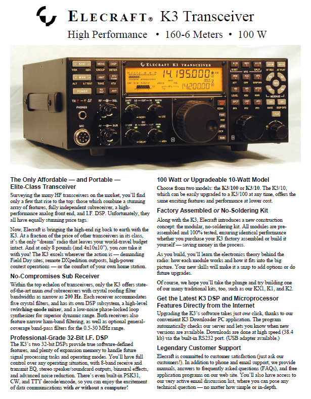 Elecraft K3 – Brochure (2008) – Rev. 09