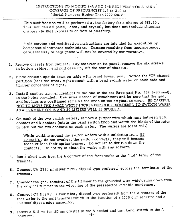 Drake 2-B - Instructions for Modify Receivers for Extended Coverage 1