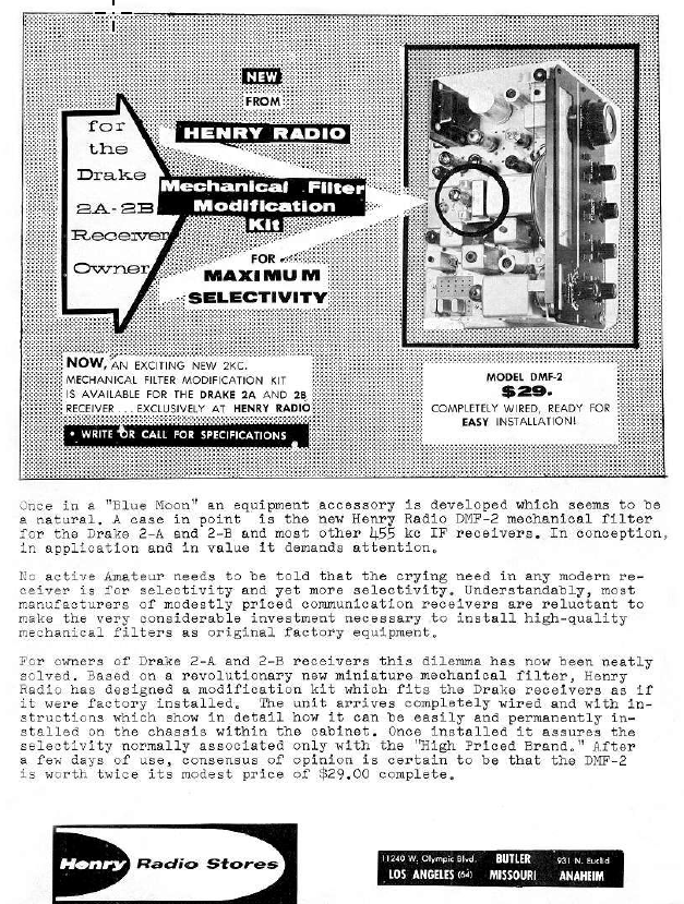 Drake 2-B Receiver Installation of the Henry Radio Mechanical Filter Kit