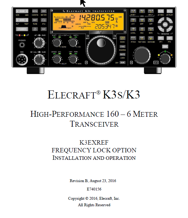 Elecraft K3 - EXREF Frequency Lock Option Installation and Operation Manual - Rev. B (E740156)