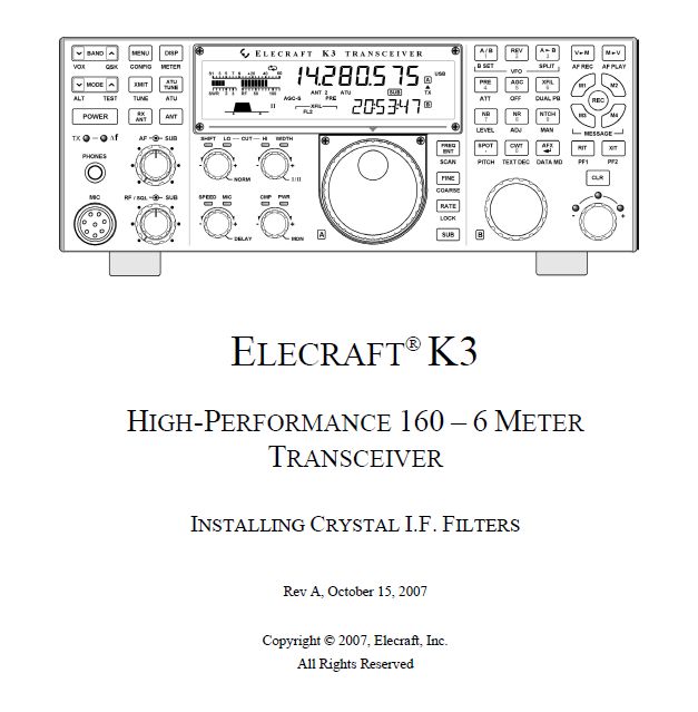 Elecraft K3 - Installing Crystal IF Filter Option - Rev. A