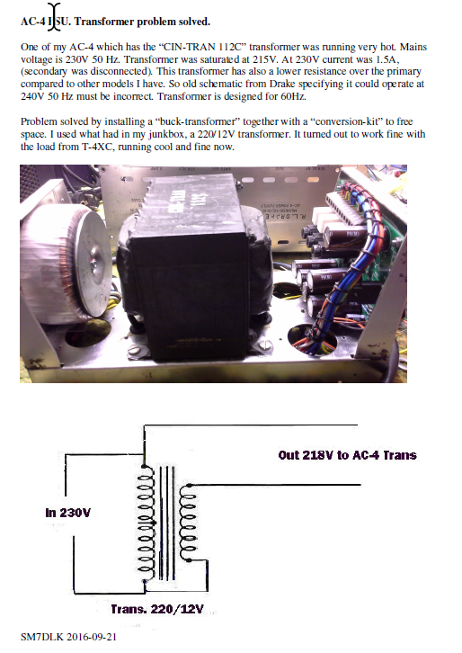 Drake AC-4 - PSU Transformer Problems Solved by SM7DLK
