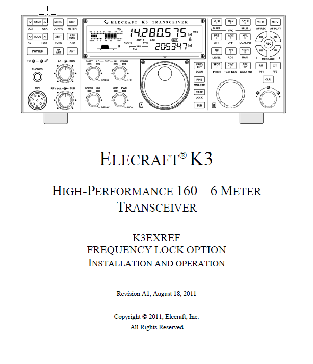 Elecraft K3 - K3EXREF Frequency Lock Option Installation and Operation Manual - Rev. A1 (E740156)