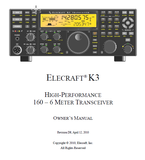 Elecraft K3 - Owner's Manual - Rev. D-8 (E740107)