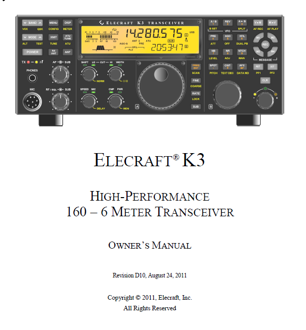 Elecraft K3 - Owner's Manual - Rev. D-10 (E740107)