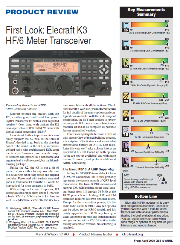 Elecraft K3 - Product Review by QST Magazine (2008-04)