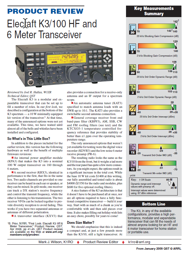 Elecraft K3 - Product Review by QST Magazine (2009-01)