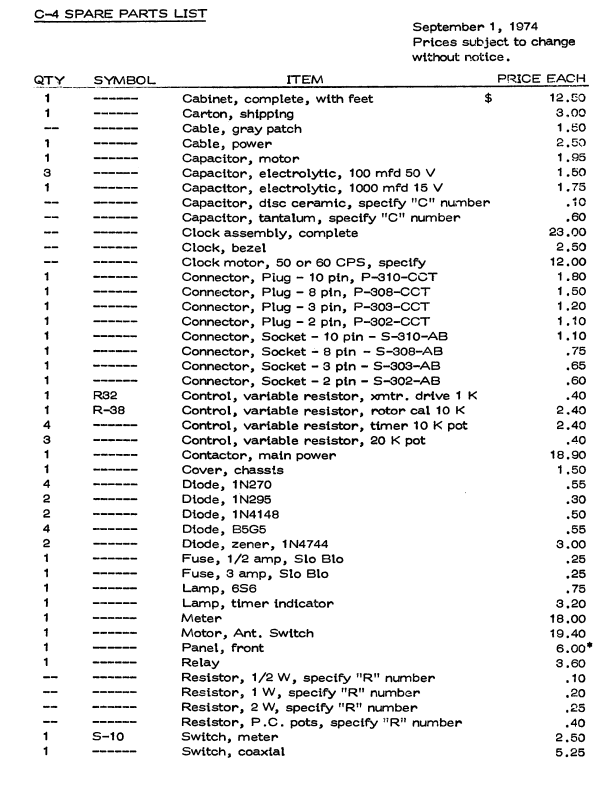 Drake C-4 Station Console - Spare Parts List