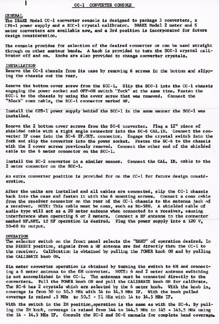 Drake CC-1 Converter Console - Instruction Manual