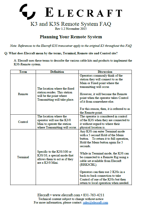 Elecraft K3 - Remote System Frequently Asked Questions - Rev. 1.2