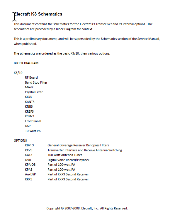 Elecraft K3 - Schematic Diagram (2008-10)