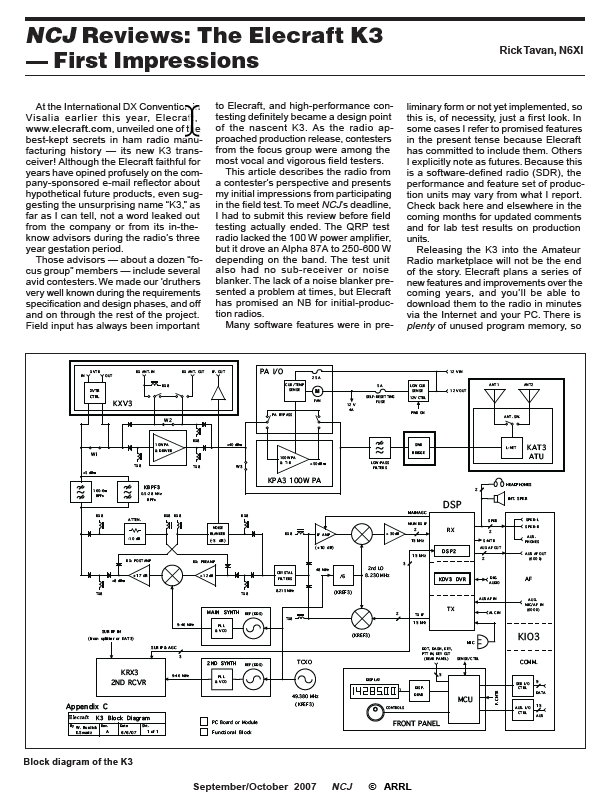 Elecraft K3 - Product Review by NCJ Magazine (2007-09)