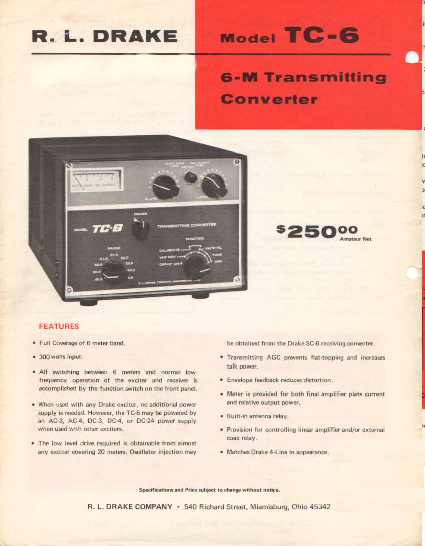 Drake TC-6 Transmit Converter - Brochure