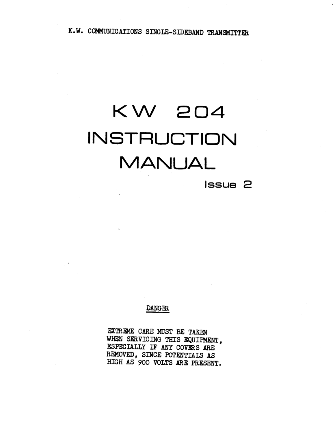 KW Electronics KW 204 - Instruction Manual (Issue 2)