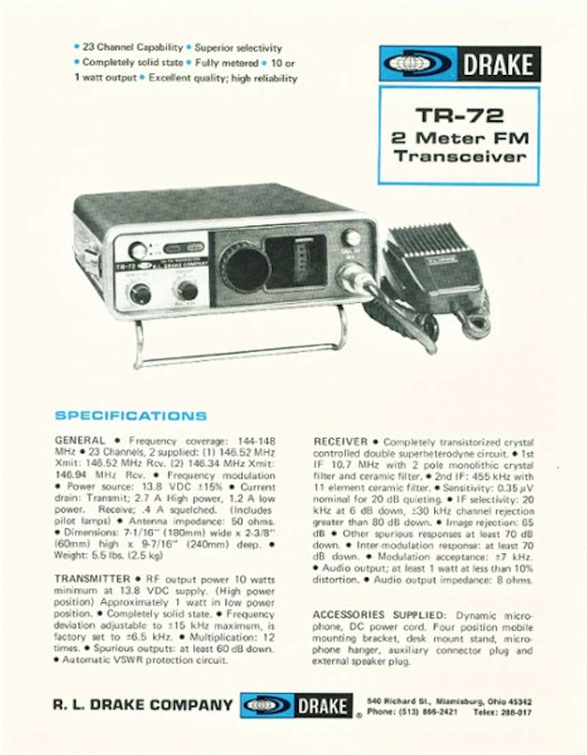 Drake TR-72 2 Meter Transceiver - Brochure