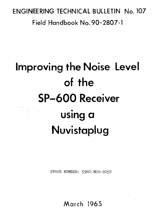 Hammarlund SP-600 General Purpose Communications Receiver - Improving the Noise Level using a Nuvistaplug