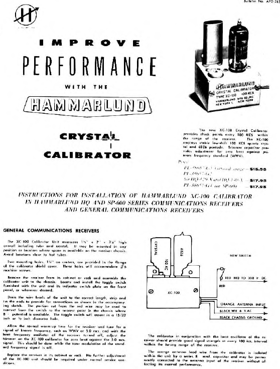 Hammarlund XC-100 - Crystal Calibrator - Technical Information