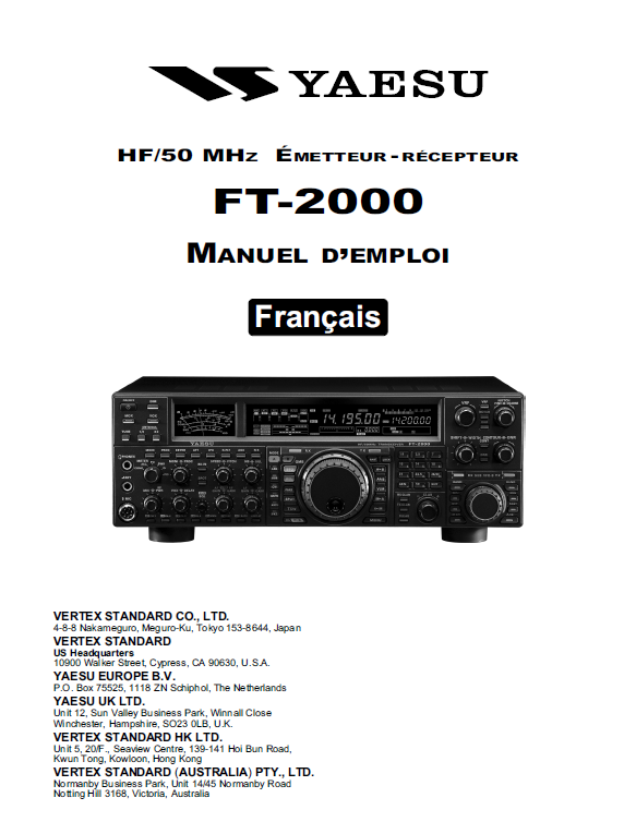 Yaesu FT-2000 HF 50MHz Transceiver - Instruction Manual (French)