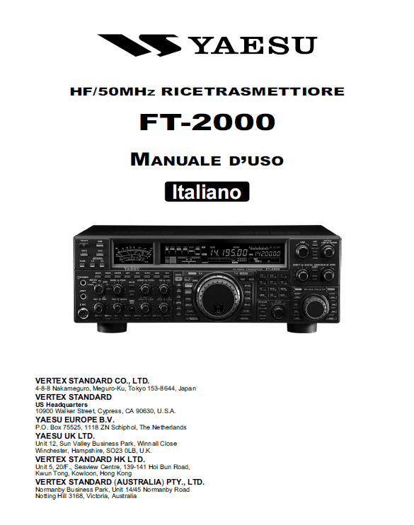 Yaesu FT-2000 HF 50MHz Transceiver - Instruction Manual (Italian)