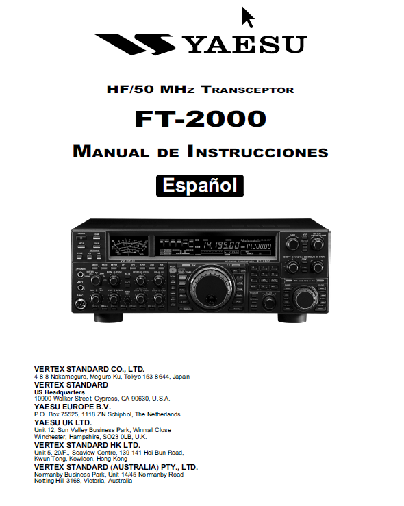 Yaesu FT-2000 HF 50MHz Transceiver - Instruction Manual (Spanish)