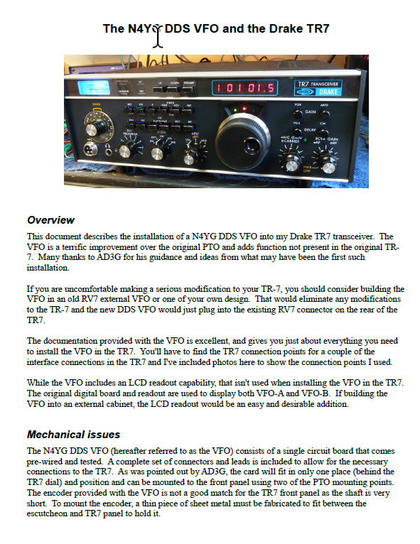 Drake TR-7 - N4YG VFO and the Drake TR-7