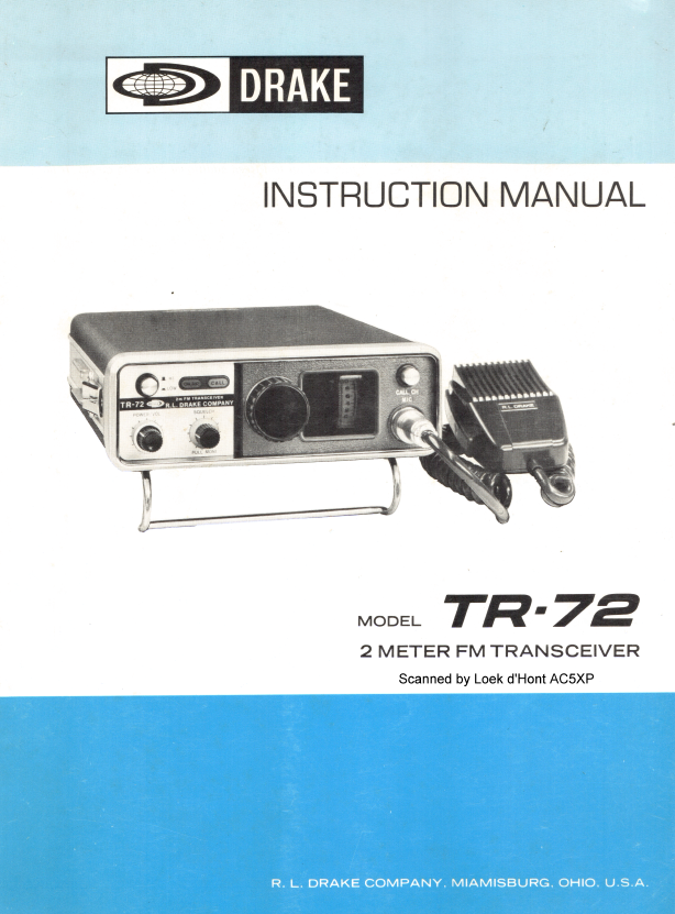 Drake TR-72 2 Meter Transceiver - Instruction Manual