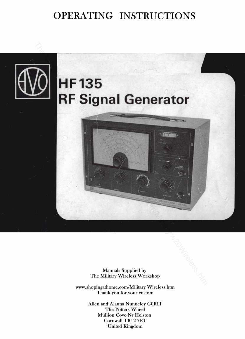 AVO HF-135 RF Signal Generator - Instruction Manual