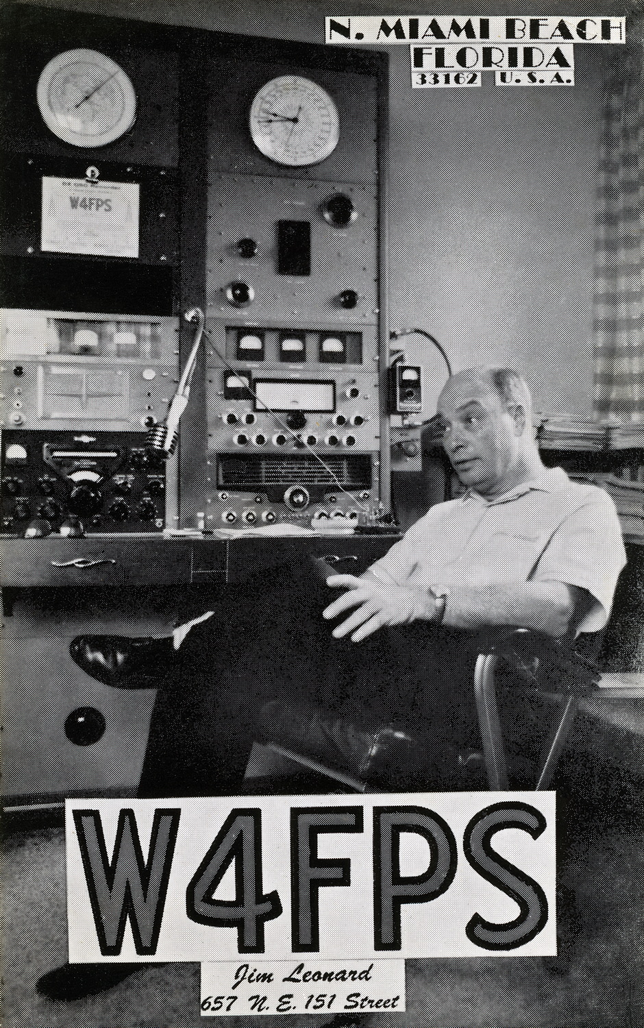 W4FPS (Jim), QSO, 1 minute past midnight on 25th July 1966, Transmitter 4-400's, Exciter Home Made, and the Receiver was 75S3B and a 754A.
