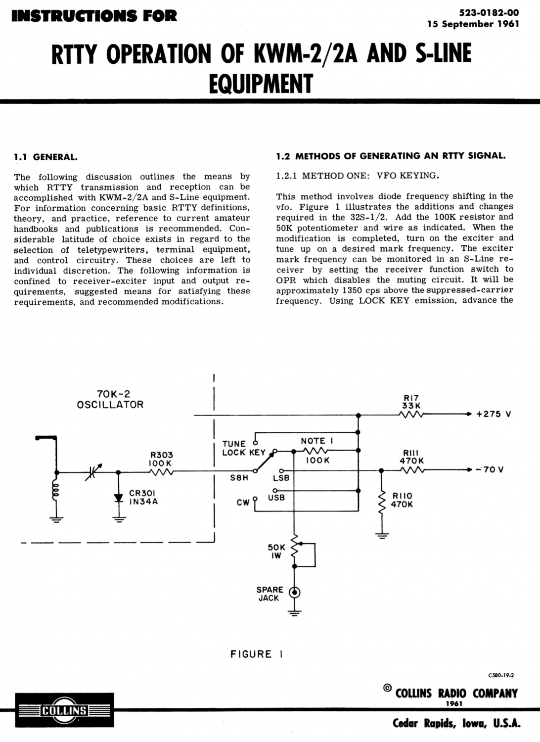 Collins KWM-2 Transceiver - Instructions for RTTY Operation (1961-09)