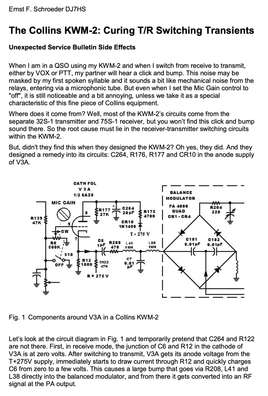 Collins KWM-2 Transceiver - Curing TR Switching Transients (DJ7HS)