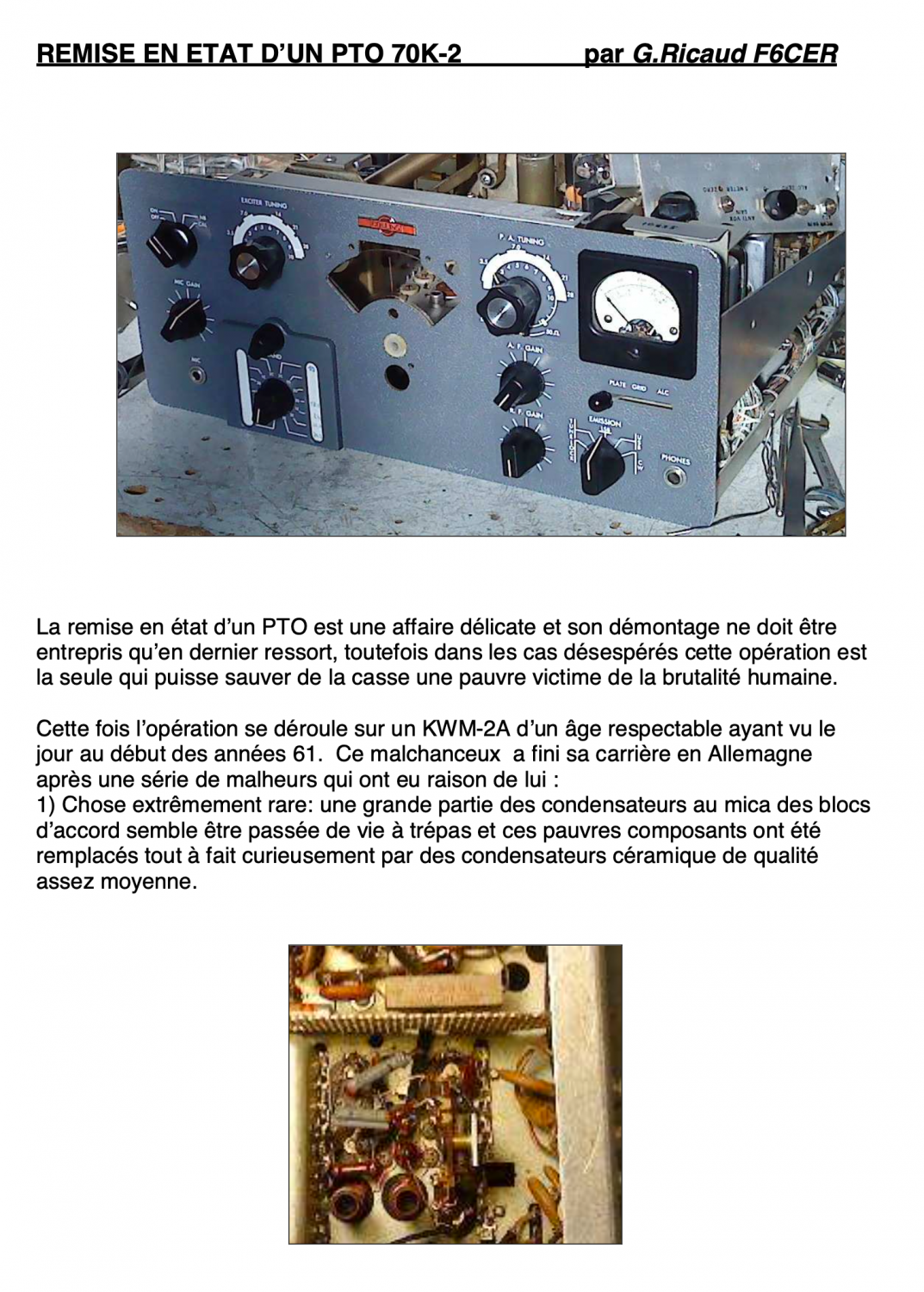 Collins KWM-2 Transceiver - Overhaul of a PTO 70K-2 - G. Ricaud F6CER (French)