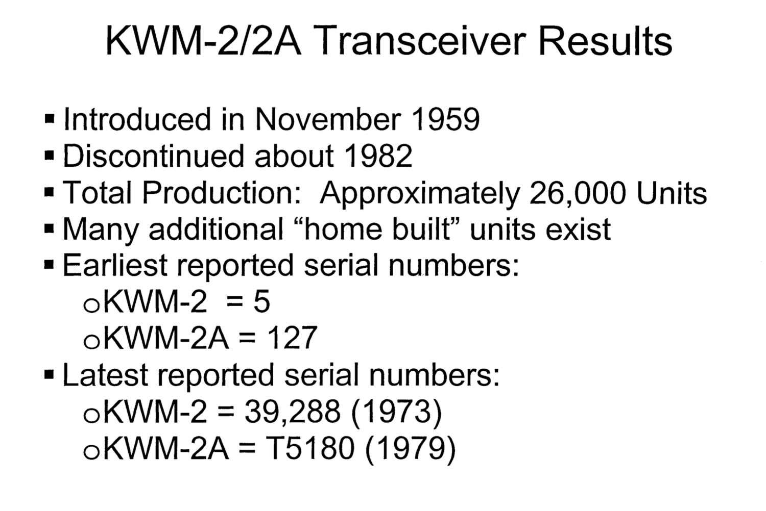 Collins KWM-2 Transceiver - Transceiver Results